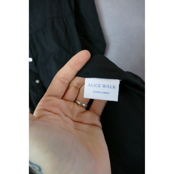 Alice Walk Womens Dress Small Black Linen Blend Long Sleeve Tiered Midi - Picture 8 of 10